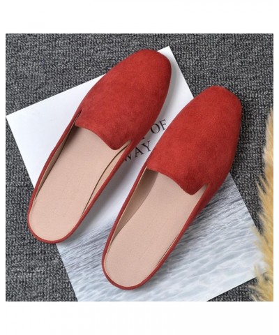 Women's Spring and Autumn New Casual Comfortable Solid Color Flat Half Slippers Women Wide Width Shoes Business Casual Red $9...