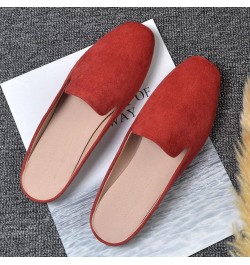 Women's Spring and Autumn New Casual Comfortable Solid Color Flat Half Slippers Women Wide Width Shoes Business Casual Red $9...