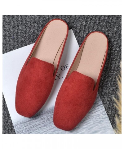 Women's Spring and Autumn New Casual Comfortable Solid Color Flat Half Slippers Women Wide Width Shoes Business Casual Red $9...