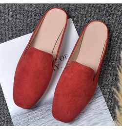 Women's Spring and Autumn New Casual Comfortable Solid Color Flat Half Slippers Women Wide Width Shoes Business Casual Red $9...