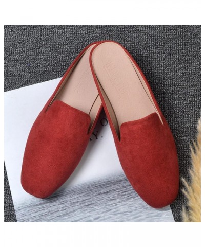 Women's Spring and Autumn New Casual Comfortable Solid Color Flat Half Slippers Women Wide Width Shoes Business Casual Red $9...