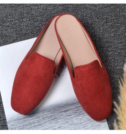 Women's Spring and Autumn New Casual Comfortable Solid Color Flat Half Slippers Women Wide Width Shoes Business Casual Red $9...