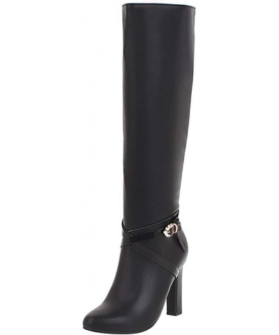 Women Elegant Boots Knee High high-heels 1 Black-pu $30.59 Boots