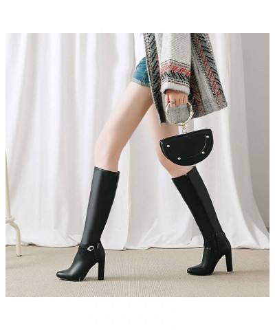 Women Elegant Boots Knee High high-heels 1 Black-pu $30.59 Boots