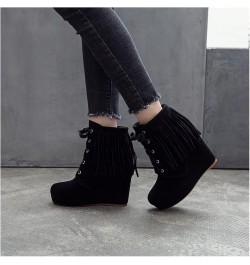 Lace-up Booties Women's Retro Fringed Ankle Boots Wedge Heel Suede Ankle Boots Autumn Winter Casual Short Boots Women Elegant...