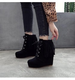 Lace-up Booties Women's Retro Fringed Ankle Boots Wedge Heel Suede Ankle Boots Autumn Winter Casual Short Boots Women Elegant...