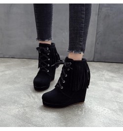 Lace-up Booties Women's Retro Fringed Ankle Boots Wedge Heel Suede Ankle Boots Autumn Winter Casual Short Boots Women Elegant...