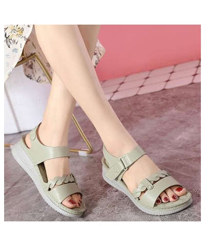 Women Solid Color Leather Hook Loop Sandals Casual Open Toe Soft Sole Beach Sandals Slingback Arch Support 7 Green $21.72 San...