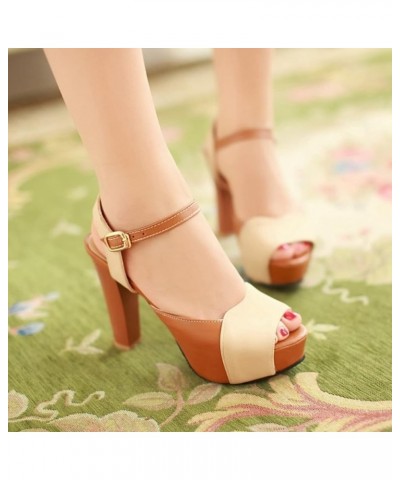 Platform Sandals Women Pumps Peep Toe Shoe Block Heel Mary Janes with Buckle Strap Ladies' Work Two Tone Platform Pump Shoes ...