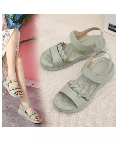 Women Solid Color Leather Hook Loop Sandals Casual Open Toe Soft Sole Beach Sandals Slingback Arch Support 7 Green $21.72 San...