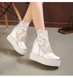 Women's Sweet Lace Platform Sandals High Heels Closed Toe Sandals Women Shoe Thick Sole Raised Fish Mouth Sandal V-668 Silver...