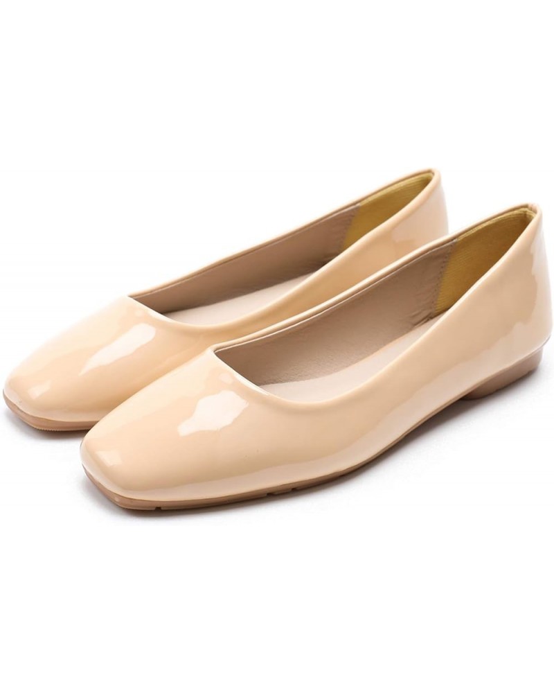 Women's Slip On Square Toe Ballet Flats Soft Patent Leather Metal Buckle Bowknot Flat Shoes Work Dress Shoes 8151-patent Leat...