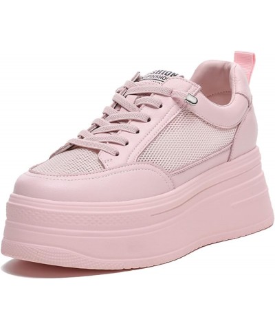 Woman Hidden Wedgie Sneakers High Heel Lace Up Modish Breathable Light-Weight Walking Shoe Platform Sneakers Pink Net $38.54 ...