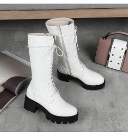 Women's Round Toe Lace Up Dressy Boots Mid Wide Calf Platform Chunky Mid Heels Western Riding Boots White-velvet Lined $25.42...