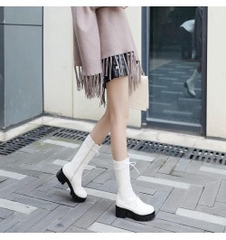 Women's Round Toe Lace Up Dressy Boots Mid Wide Calf Platform Chunky Mid Heels Western Riding Boots White-velvet Lined $25.42...