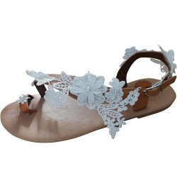 Sandals Women Dressy Summer Flat, Women's Clip Toe Bohemian Sandals Flat Casual Beach Sandals White Lace Floral Strappy Sanda...