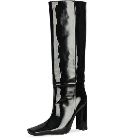 Fashion Women Knee Boots Block High Heels Pull on 055 Black $43.15 Boots