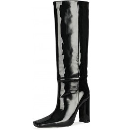 Fashion Women Knee Boots Block High Heels Pull on 055 Black $43.15 Boots