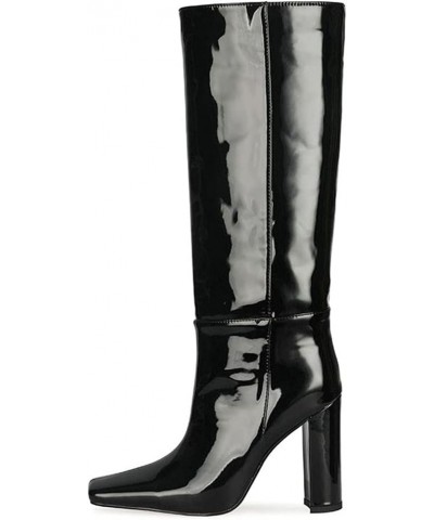 Fashion Women Knee Boots Block High Heels Pull on 055 Black $43.15 Boots