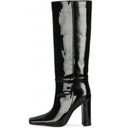 Fashion Women Knee Boots Block High Heels Pull on 055 Black $43.15 Boots