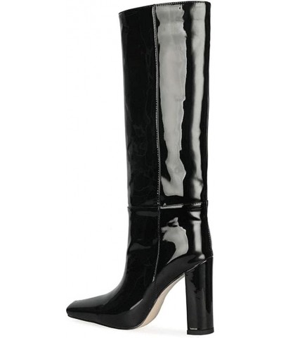 Fashion Women Knee Boots Block High Heels Pull on 055 Black $43.15 Boots