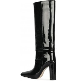 Fashion Women Knee Boots Block High Heels Pull on 055 Black $43.15 Boots