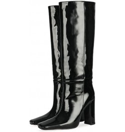 Fashion Women Knee Boots Block High Heels Pull on 055 Black $43.15 Boots