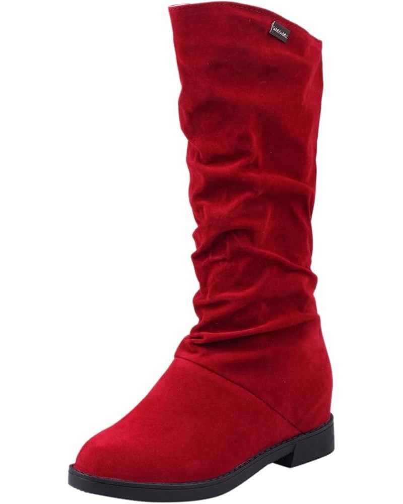 Rain Shoe Boots Soft Suede Solid Classic Midwinter Women's Color Women's Warm Autumn Lowheel Boots Women's Boots (Red, 8.5) 7...