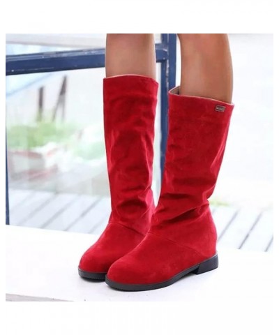 Rain Shoe Boots Soft Suede Solid Classic Midwinter Women's Color Women's Warm Autumn Lowheel Boots Women's Boots (Red, 8.5) 7...