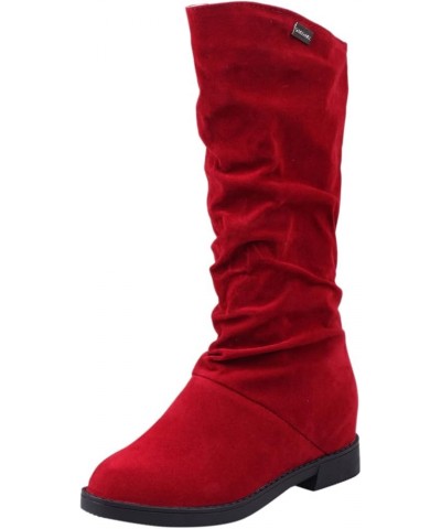 Rain Shoe Boots Soft Suede Solid Classic Midwinter Women's Color Women's Warm Autumn Lowheel Boots Women's Boots (Red, 8.5) 7...