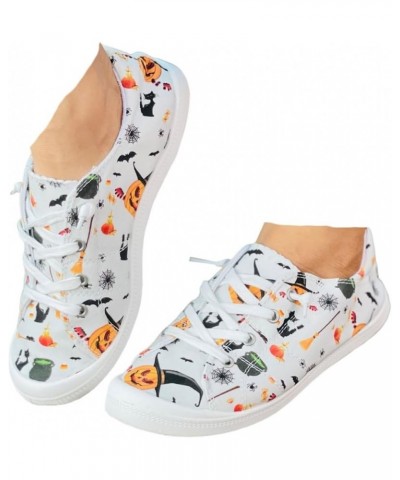 Halloween Slip-Ons for Women,Scary Evil Smile Pumpkin Print Flat Canvas Sneakers Lightweight Casual Halloween Party Cosplay S...