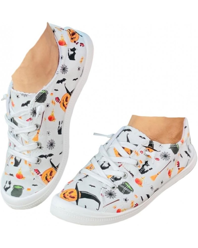 Halloween Slip-Ons for Women,Scary Evil Smile Pumpkin Print Flat Canvas Sneakers Lightweight Casual Halloween Party Cosplay S...