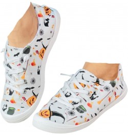 Halloween Slip-Ons for Women,Scary Evil Smile Pumpkin Print Flat Canvas Sneakers Lightweight Casual Halloween Party Cosplay S...