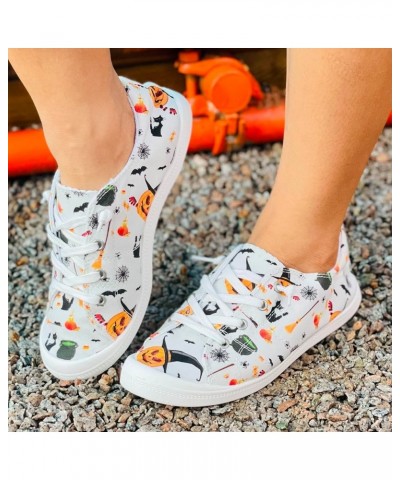 Halloween Slip-Ons for Women,Scary Evil Smile Pumpkin Print Flat Canvas Sneakers Lightweight Casual Halloween Party Cosplay S...