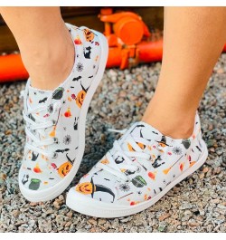 Halloween Slip-Ons for Women,Scary Evil Smile Pumpkin Print Flat Canvas Sneakers Lightweight Casual Halloween Party Cosplay S...