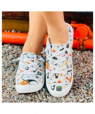 Halloween Slip-Ons for Women,Scary Evil Smile Pumpkin Print Flat Canvas Sneakers Lightweight Casual Halloween Party Cosplay S...