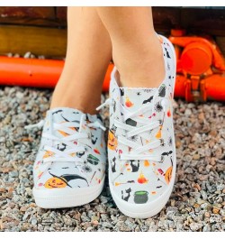 Halloween Slip-Ons for Women,Scary Evil Smile Pumpkin Print Flat Canvas Sneakers Lightweight Casual Halloween Party Cosplay S...