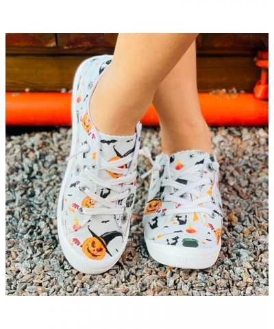 Halloween Slip-Ons for Women,Scary Evil Smile Pumpkin Print Flat Canvas Sneakers Lightweight Casual Halloween Party Cosplay S...