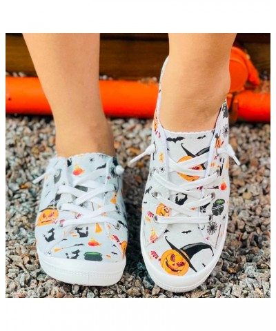 Halloween Slip-Ons for Women,Scary Evil Smile Pumpkin Print Flat Canvas Sneakers Lightweight Casual Halloween Party Cosplay S...