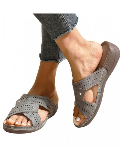 Sandals for Women Summer Casual Flat Sandals Shoes Flexible and Lightweight Cushioning Walking Slippers Grey $12.53 Sandals