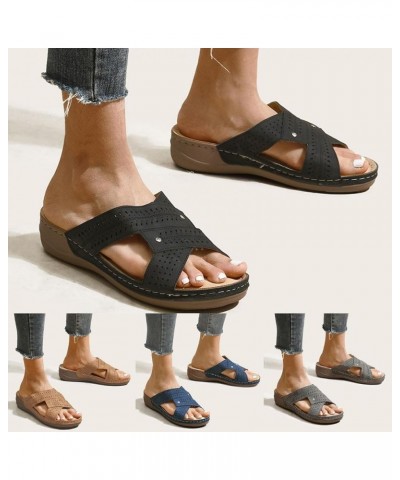 Sandals for Women Summer Casual Flat Sandals Shoes Flexible and Lightweight Cushioning Walking Slippers Grey $12.53 Sandals