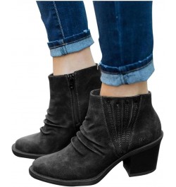 Women's Chunky Mid Heel Ankle Boot Pointed Toe Zipper Faux Leather Booties Shoes Slip-On V-Cut Platform Boots 001black $21.15...