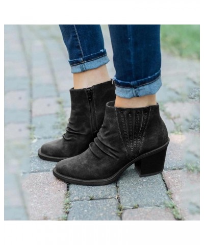 Women's Chunky Mid Heel Ankle Boot Pointed Toe Zipper Faux Leather Booties Shoes Slip-On V-Cut Platform Boots 001black $21.15...