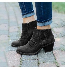 Women's Chunky Mid Heel Ankle Boot Pointed Toe Zipper Faux Leather Booties Shoes Slip-On V-Cut Platform Boots 001black $21.15...