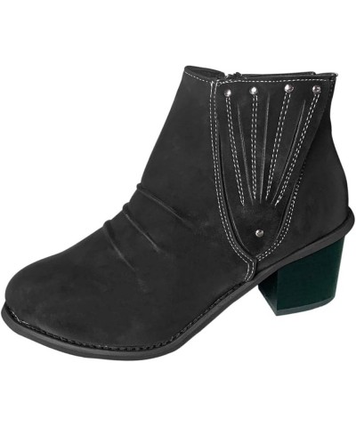 Women's Chunky Mid Heel Ankle Boot Pointed Toe Zipper Faux Leather Booties Shoes Slip-On V-Cut Platform Boots 001black $21.15...