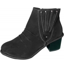 Women's Chunky Mid Heel Ankle Boot Pointed Toe Zipper Faux Leather Booties Shoes Slip-On V-Cut Platform Boots 001black $21.15...