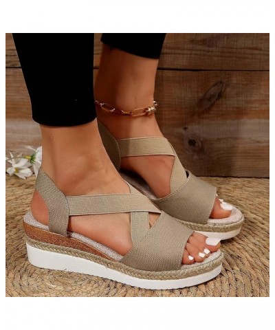 Large Women Sandals Summer New Flat Bottom Slope Heel Fish Mouth Casual Women Dress Sandals for Women Flat Cover Toes Khaki $...