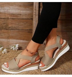 Large Women Sandals Summer New Flat Bottom Slope Heel Fish Mouth Casual Women Dress Sandals for Women Flat Cover Toes Khaki $...