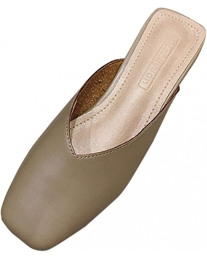 Womens Mule Slippers Comfy Slip-on Microfiber Square Toe Mid Heeled Walking Backless Loafers Sandal Khaki $27.43 Mules & Clogs