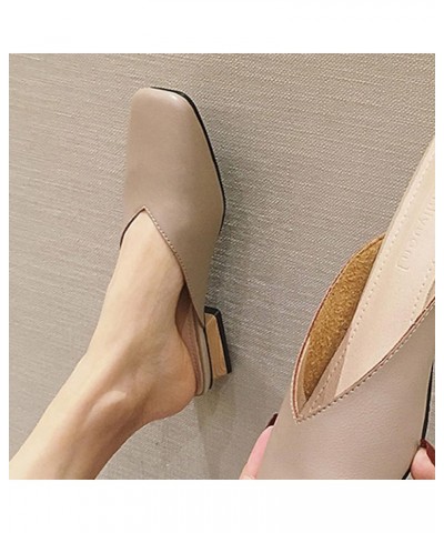 Womens Mule Slippers Comfy Slip-on Microfiber Square Toe Mid Heeled Walking Backless Loafers Sandal Khaki $27.43 Mules & Clogs